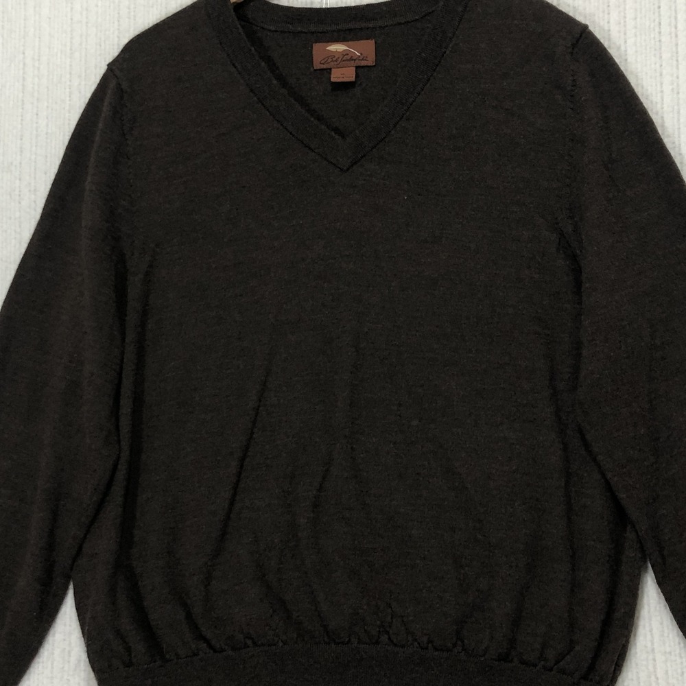 Bob Timberlake XL Brown‎ 100% Wool V-Neck Sweater Menswear Classic Casual